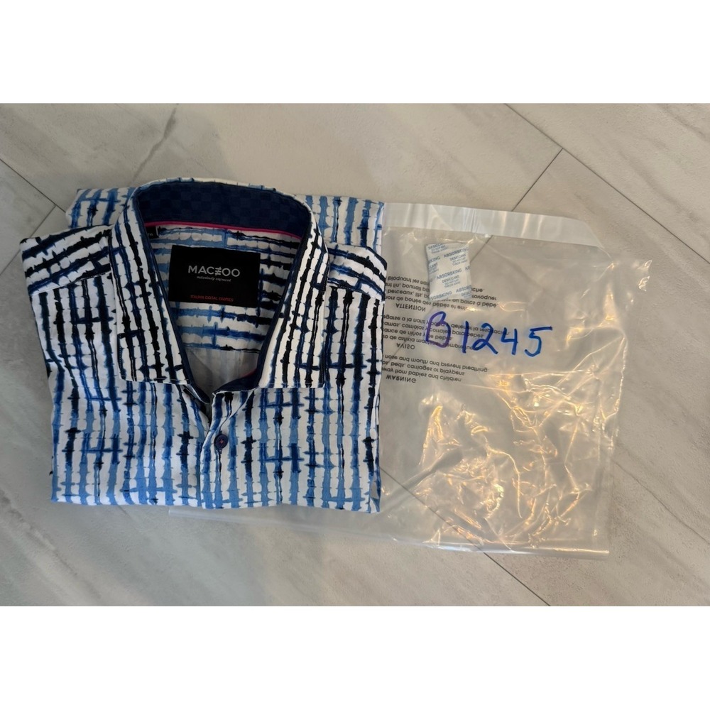 Maceoo Shirt Mens XL White Fibonacci Tie Dye Blue Long Sleeve Button Up - Picture 12 of 12